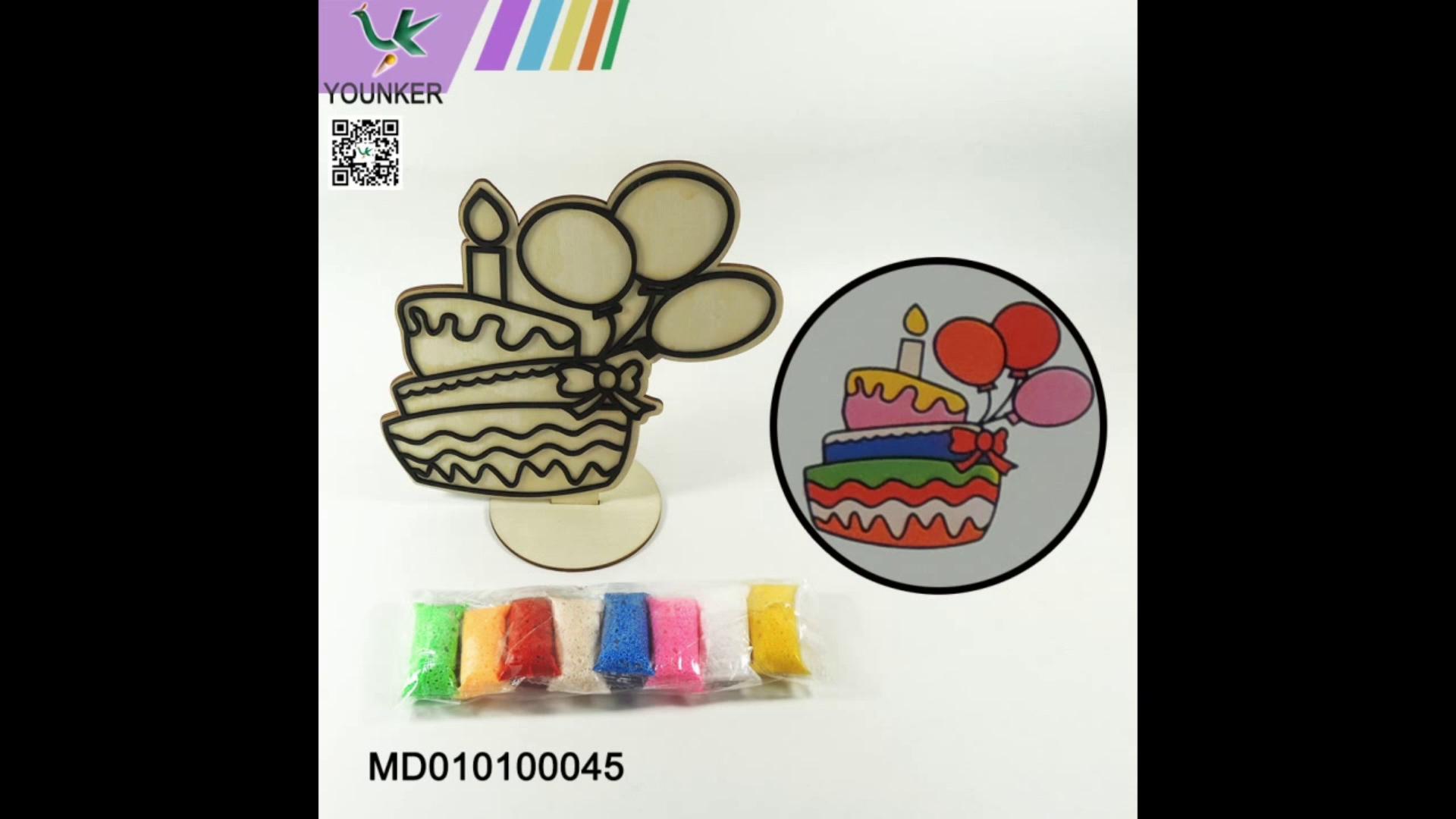 3D Birthday Cake Design DIY Snow Clay Painting Pearl Clay Painting With Wooden Base Kids Craft Kits.